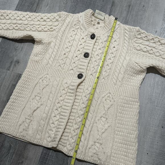 Kilronan Knitwear Ireland 100% Merino Wool Ivory Cable Knit Long Sweater Medium - Picture 8 of 9